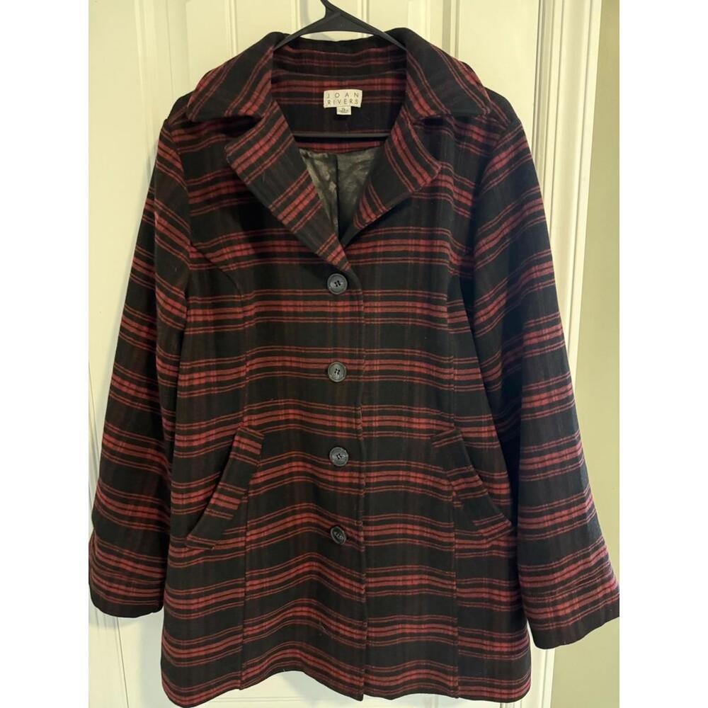 Joan Rivers Red Black Plaid Classics Collection Swing Coat Women’s XL